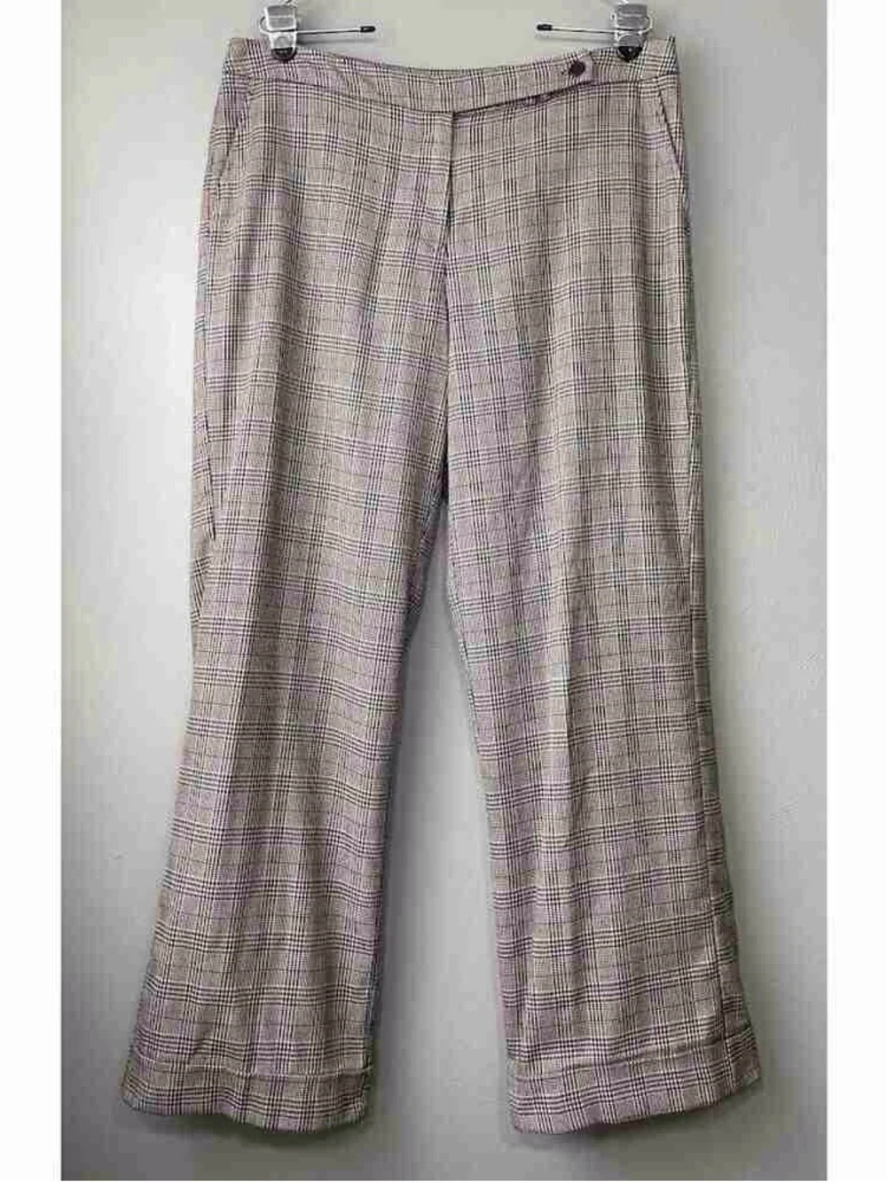 Plaid Boot-Cut Pants in Cream and Brown
